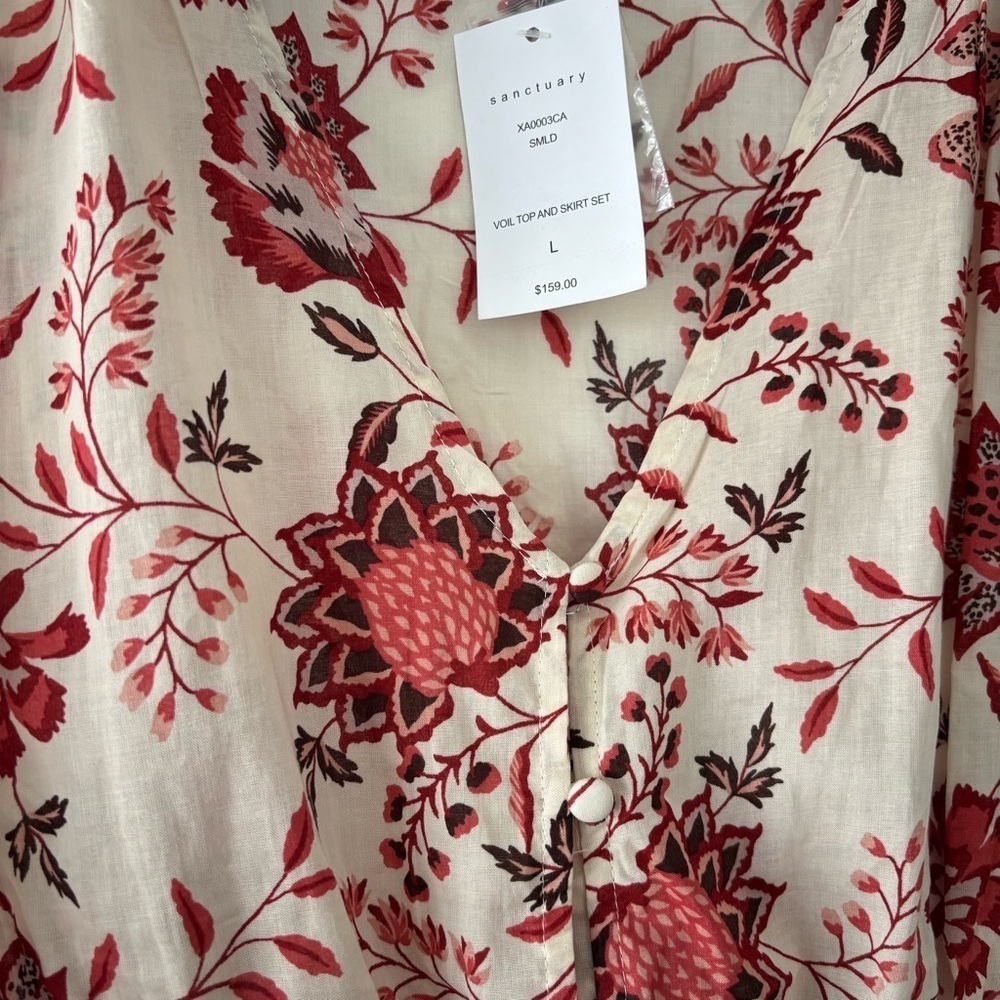 NWT Sanctuary Voil Cream and Red Floral Skirt and Sleeveless Top Matching Set L - Picture 6 of 10